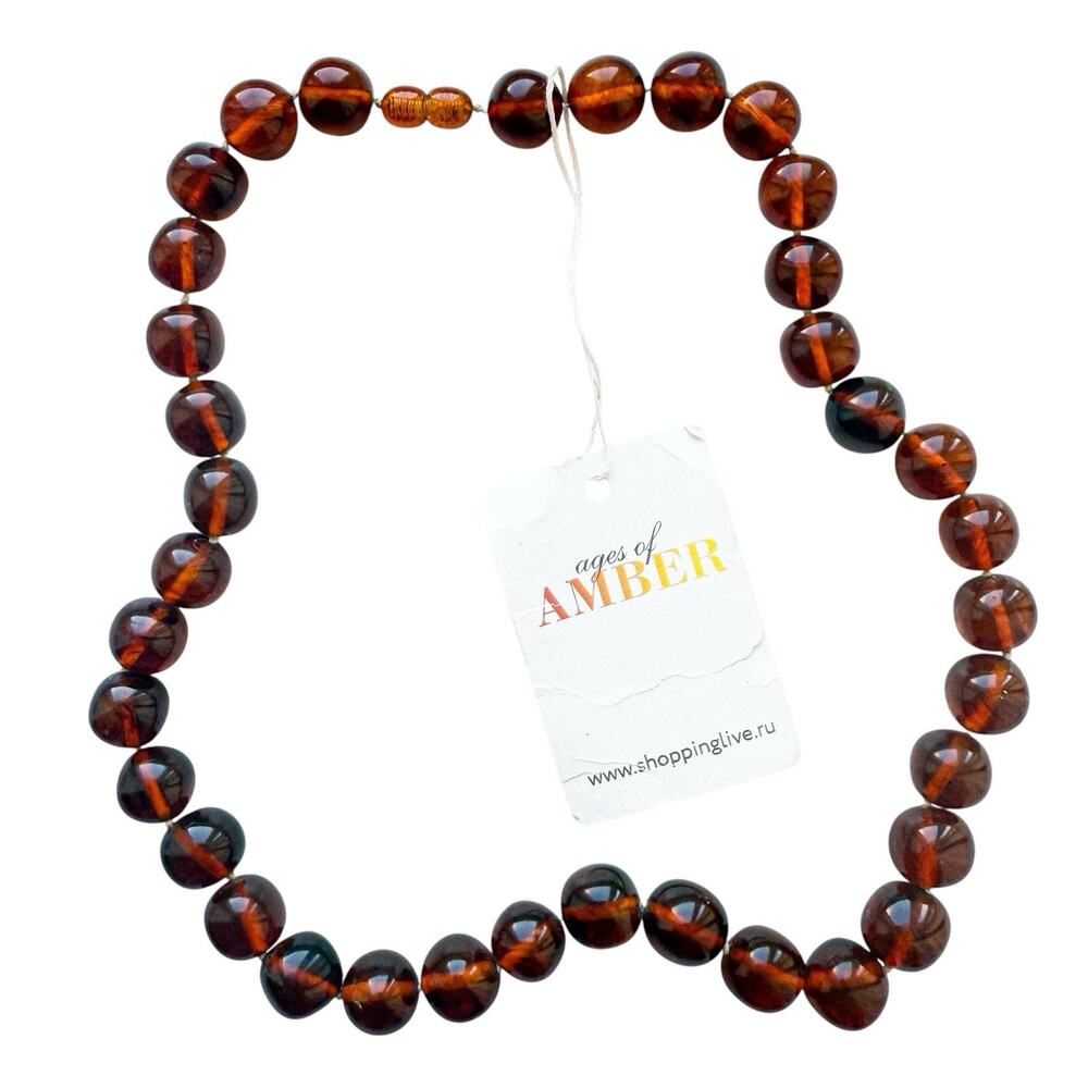 Vintage 90s Kaliningrad Baltic Amber Round Bead Necklace Old Stock NWT 45g 20 In